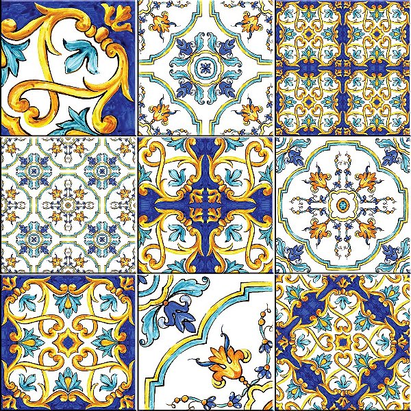 AZULEJOS DECORATIVOS MIX ITÁLIA COM VERNIZ FOSCO KIT 9 PEÇAS 15X15 CM