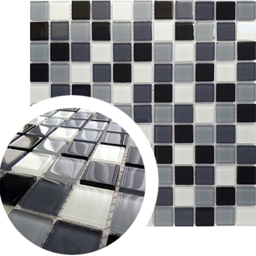 PASTILHA DECORATIVA CRISTAL  MIX BRANCA PRETA E CINZA 2,5x2,5 ONDULADA