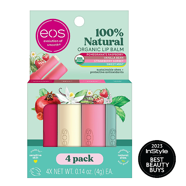 Kit de Lip Balms EOS 100% Natural & Organic Lip Balm Sticks | Cor: Variety Pack