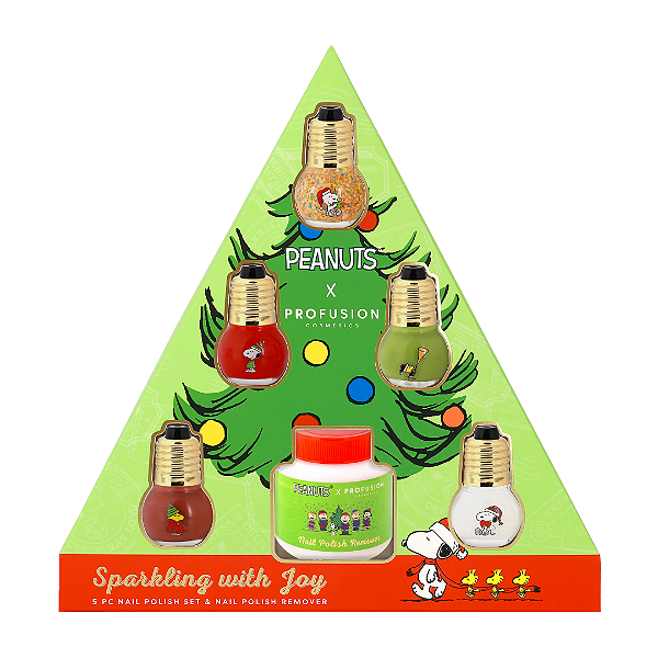 Kit de Esmaltes e Removedor Profusion Cosmetics X Peanuts Holiday Sparkling With Joy 5 PC Nail Polish Set & Nail Polish Remover | Snoopy