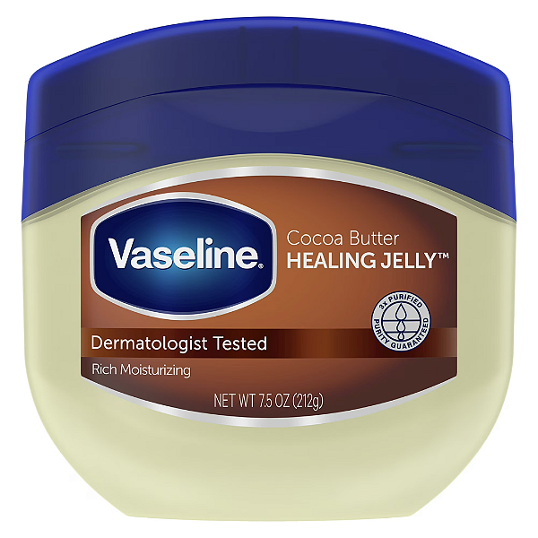Geléia Corporal Vaseline Lock In Moisture Cocoa Butter Healing Petroleum Jelly for Dry Skin 212g