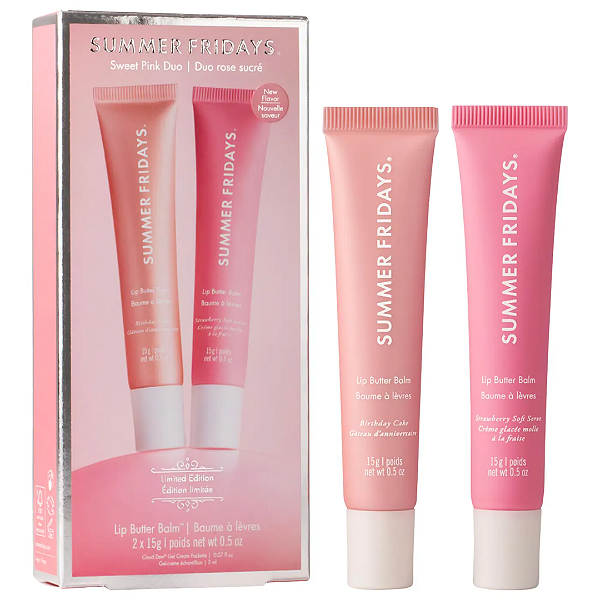 Kit Labial Summer Fridays Sweet Pink Duo with Birthday Cake + Strawberry Soft Serve Lip Butter Balm | EDIÇÃO LIMITADA