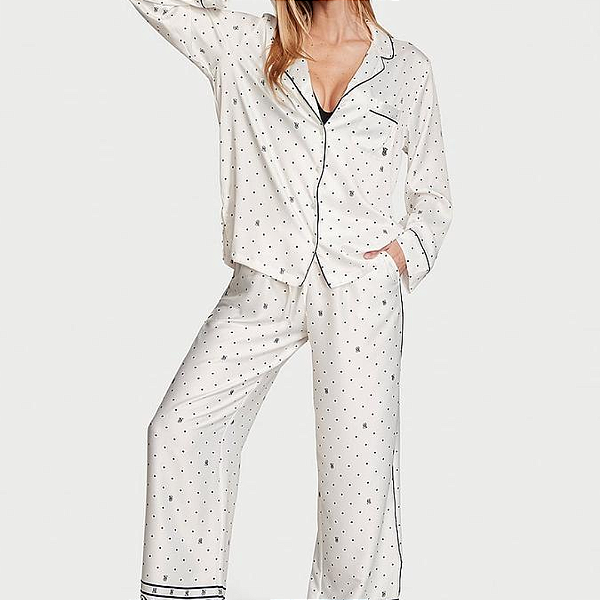 Pijama Longo Victoria's Secret Signature Satin Long Pajama Set TM GG | Cor: Blue Dots