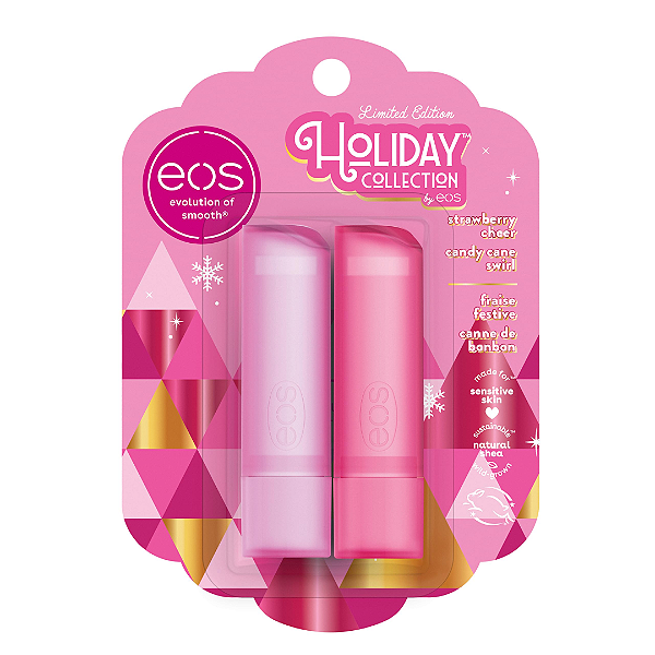 Duo Balm Labial EOS Holiday Collection Strawberry Cheer and Candy Cane Swirl | EDIÇÃO LIMITADA