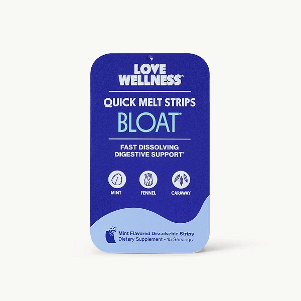 Pastilhas Love Wellness Bloat Quick Melt Strips Digestive Support Herbal Mint 15 unidades | Menta