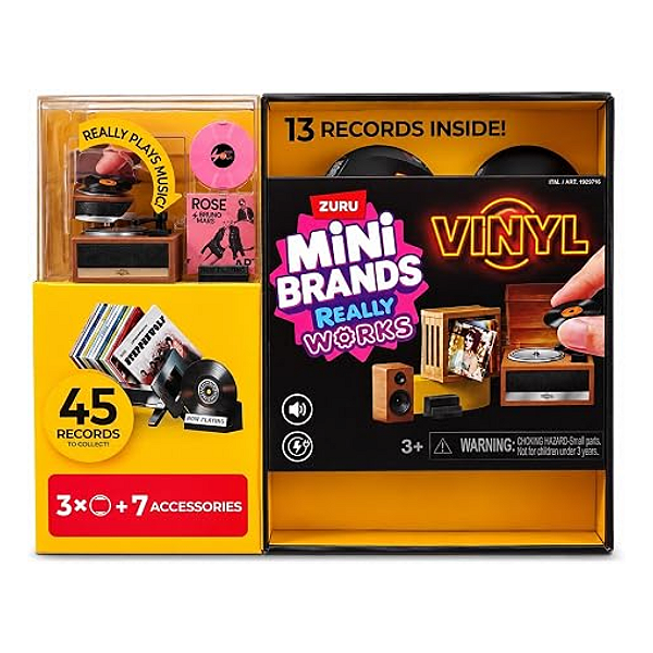 Kit Vitrola e Cápsula Mini Brands Really Works Vinyl Playset Mega Bundle | 1 Mini Vitrola + 3 Cápsulas Sortidas