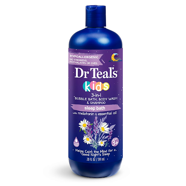 Sabonete Líquido Infantil 3 em 1 Dr Teal's Kids 3-in-1 Bubble Bath 591ml | Melatonin & Essential Oil