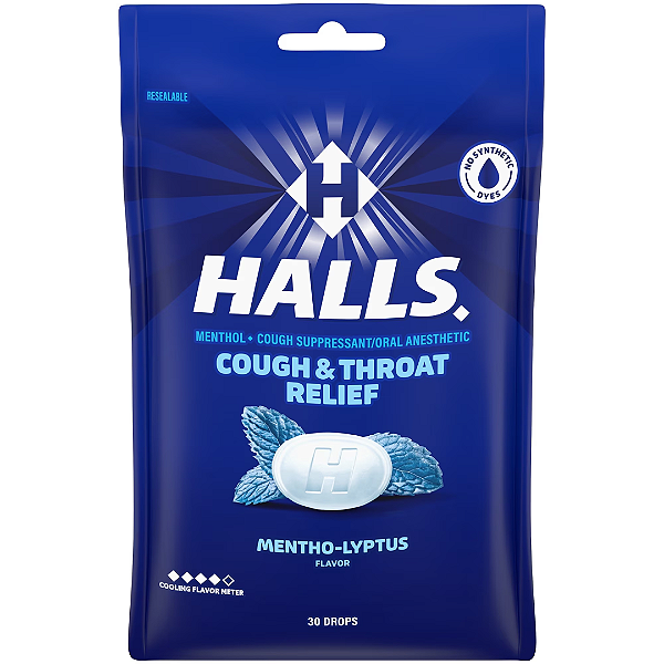 Pastilhas Halls Cough & Throat Relief Mentho-Lyptus Cough Drops