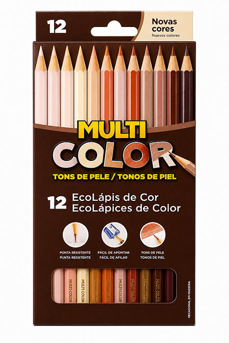 LÁPIS DE COR MULTICOLOR TONS DE PELE - 12 CORES