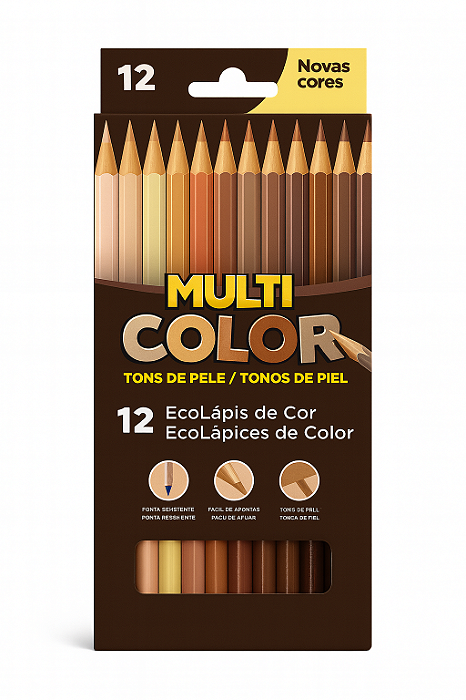LÁPIS DE COR MULTICOLOR TONS DE PELE - 12 CORES