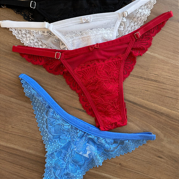 Calcinha de regulagem em renda tule