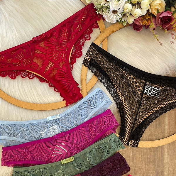 Calcinha fio duplo rendada