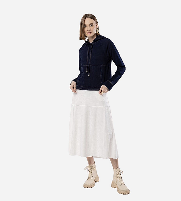 Blusa Capuz Jeans Malha