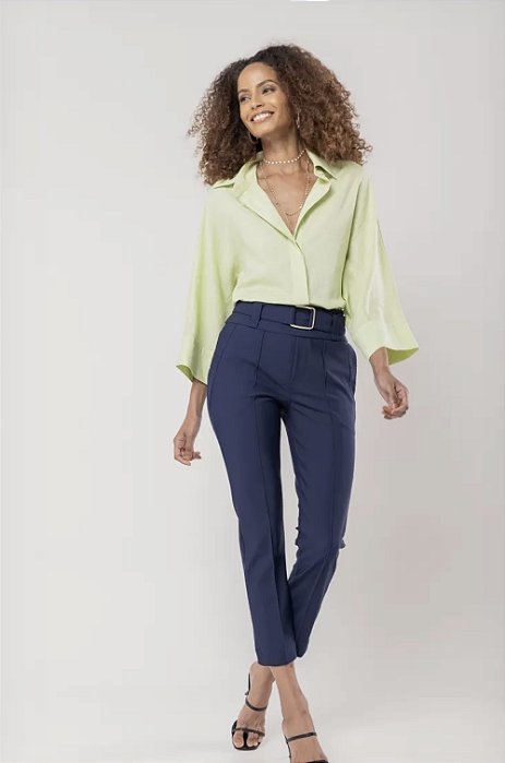 Calça Roberta Techprene Pescador com nervuras e cinto