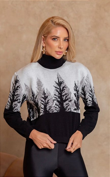 Blusa de Trico Sublime Estampa Floresta Fio Turim