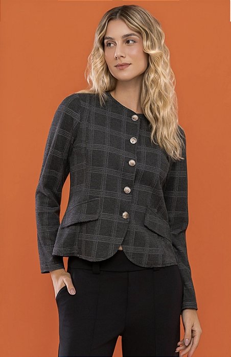 Casaco Fio com Lapela Xadrez