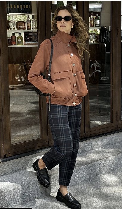 Jaqueta Bomber Alongada em Suede Fio