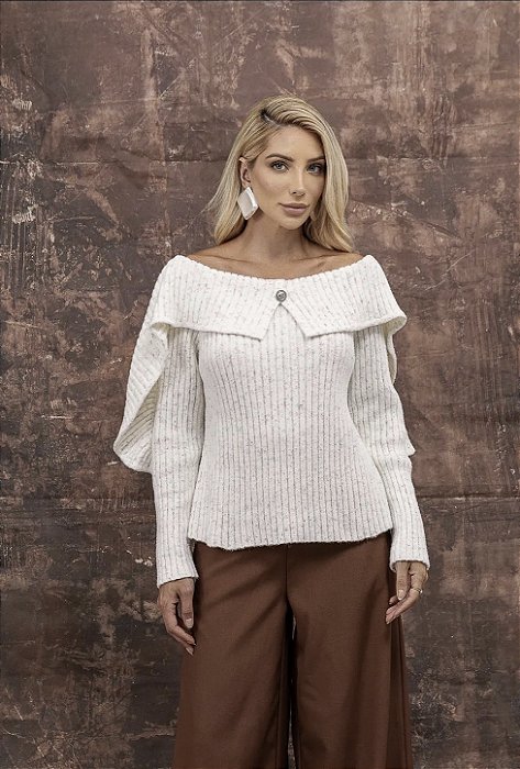 Blusa de Tricô Elisa com Pala no Ombro
