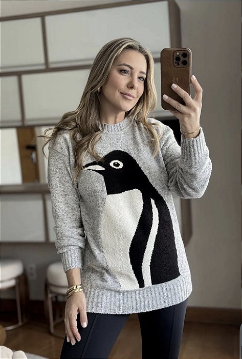 Blusa Tricô Pinguim com Gola Separada