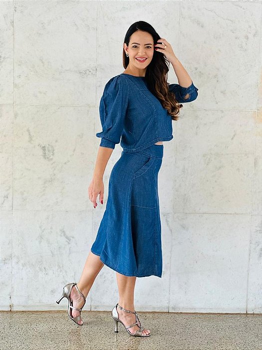 Conjunto Blusa e Saia Mid Jeans