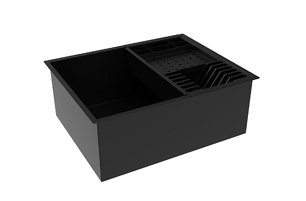Cuba + Cesto Escorredor Inox Preto Embutir Quadrada Gourmet