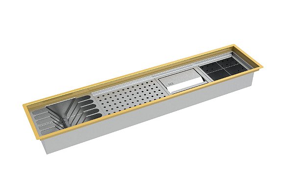 Escorredor Embutido Calha Escorredora Inox Com Dourado 90cm