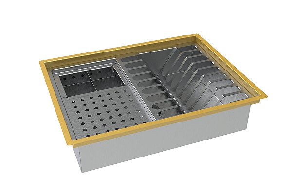 Escorredor Embutido Calha Escorredora Inox Com Moldura Em Dourado