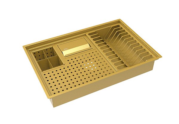 Escorredor Embutido Calha Inox Úmida Dourado 60x40cm