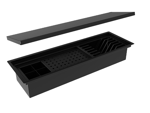 Escorredor Embutido Calha Escorredora Inox Pint Preto 60cm Tampa