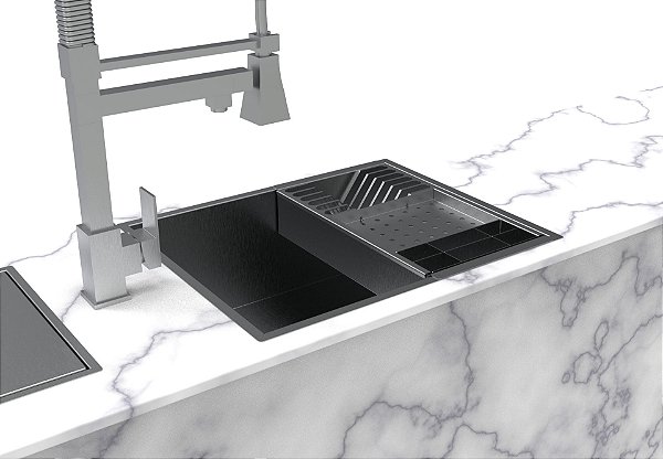 Kit Cuba Inox Embutir Quadrada Gourmet 50 X 40 + Cesto Escorredor