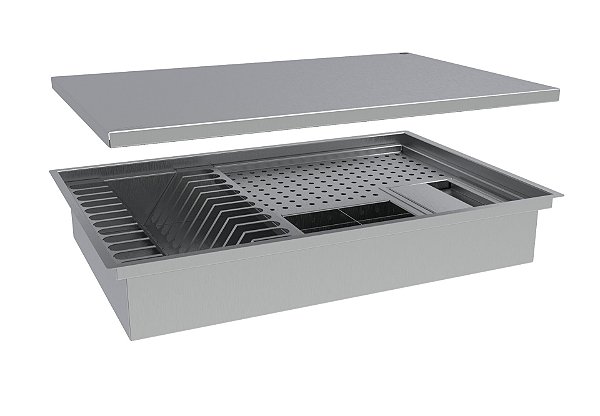 Escorredor Embutido Calha Inox Úmida 60x40cm Com Tampa