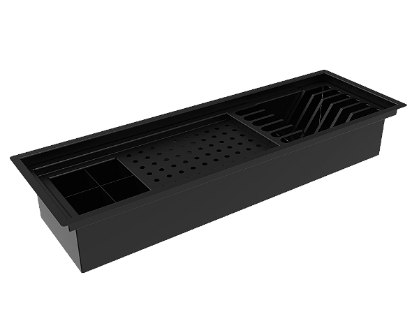 Kit Calha Inox Preta Úmida 60cm + Lixeira Preta 5l