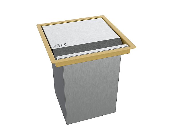 Lixeira Inox Com Dourado Quadrada 3,9 L Para Bancada