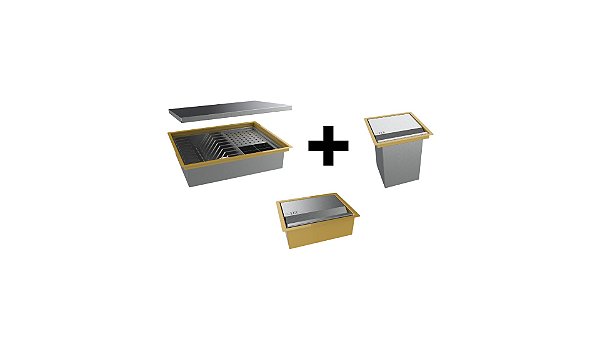 Kit Calha 43 + Lixeira 3,9l + Porta Esponja Inox Com Dourado