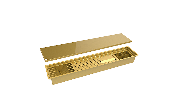 Escorredor Embutido Calha Inox Úmida Pintado De Dourado 90cm C/ Tampa