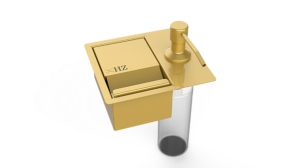 Porta Esponja Com Dispenser Detergente De Embutir Na Bancada Dourado