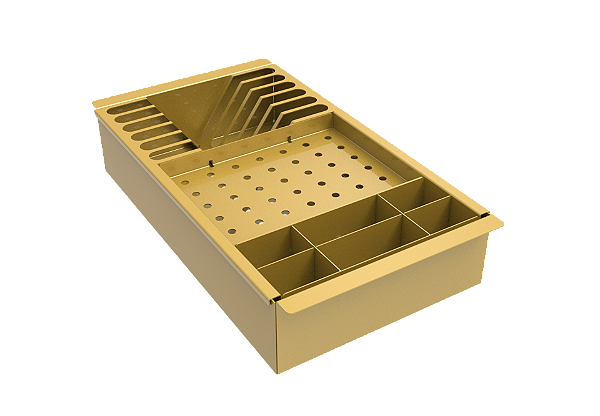 Cesto Escorredor Inox Pintado Dourado 3 Módulos Para Cuba