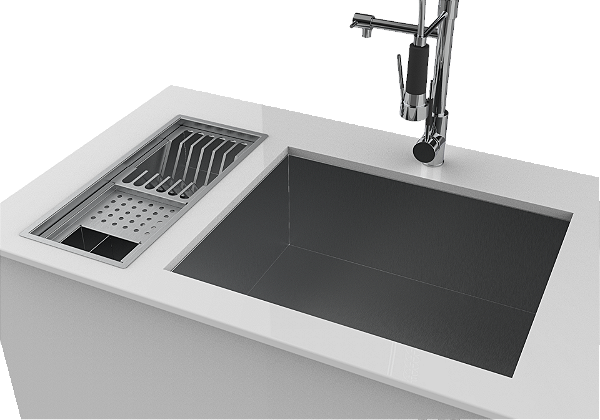 Kit Calha Inox Úmida 45cm C/ Tampa + Cuba De 50x40cm Inox