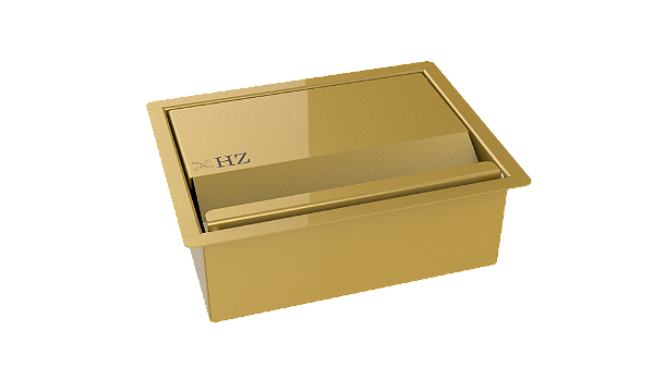 Porta Esponja Inox Com Dourado Tampa Embutir Granito 19,8cm