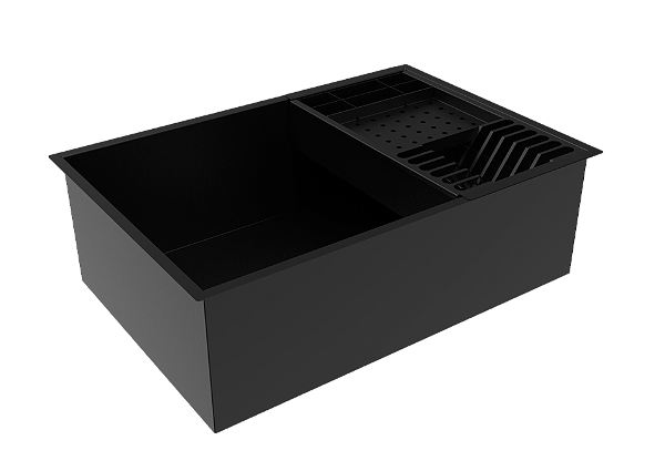 Kit Cuba 60x40cm + Cesto Escorredor Inox Preto Embutir Quadrada Gourmet