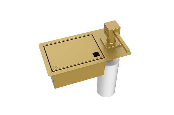 Porta Esponja 21x11cm C/ Dispenser Detergente Quadrado Inox Dourado