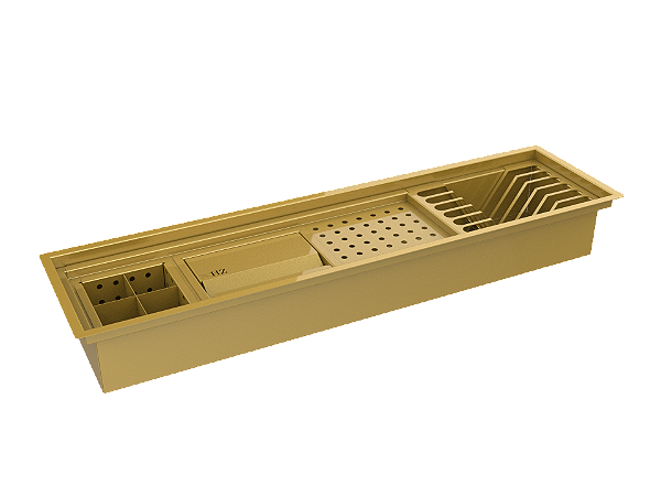 Escorredor Embutido Calha Inox Úmida Dourada C/ Porta Esponja 75cm