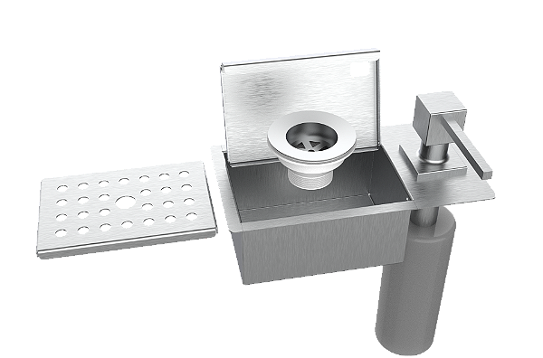 Porta Esponja C/ Dispenser E Válvula De Escoamento 21x11cm Inox - Tampa Lisa