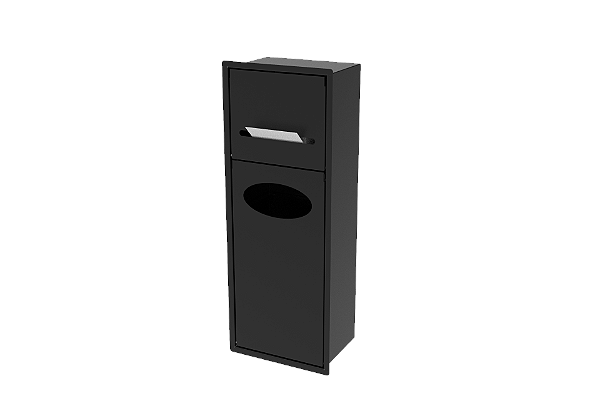 Lixeira Retangular Preta 5,5 L C/ Suporte Papel Higiênico Para Parede - Tampa Click