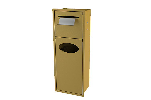 Lixeira Retangular Dourada 5,5 L C/ Suporte Papel Higiênico Para Parede - Tampa Click