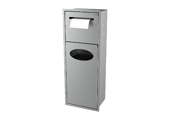 Lixeira Retangular Inox 5,5 L C/ Suporte Papel Higiênico Para Parede - Tampa Click