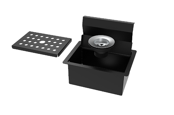 Porta Esponja de Embutir em Aço Inox Preto com Tampa e Válvula de Escoamento – 15x11cm