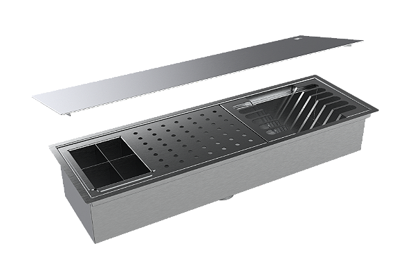 Escorredor Embutir Calha Inox Úmida 60cm C/ Tampa