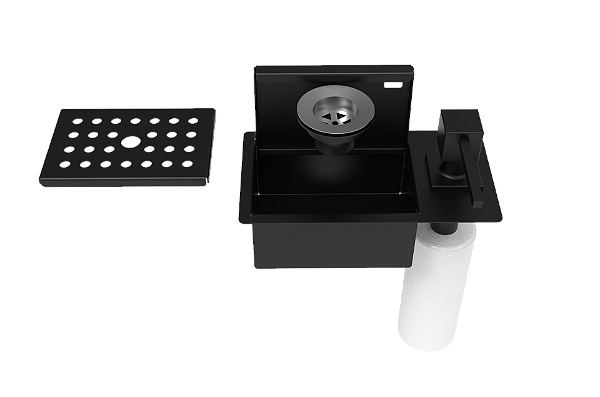 Porta Esponja 21x11cm C/ Dispenser Detergente Quadrado Inox Preto C/ Válvula de Escoamento