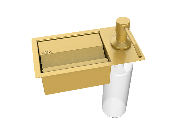 Porta Esponja 21x11cm C/ Dispenser Detergente Inox Dourado